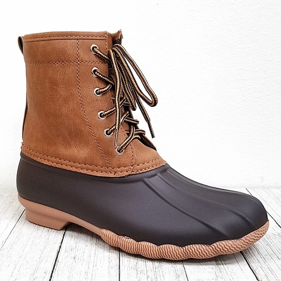 New Tan Duck Lace Up Ankle Winter Boots - Picture 1 of 4